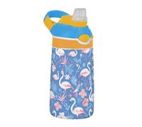 Pink Flamingos Blue Flowers Sports Water Bottles with Handle Portable Drinking Cup for Sports, Travel and School termos para agua