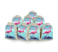 Pink Flamingos Bunches Pocket Cotton And Hemp with Drawstring 8 Pieces Reusable Gift Bags Jewelry Pouch for Wedding DIY Craft Party (4.9 X 6.7 Inch)