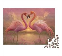Pink Flamingos Forming A Heart Shape Puzzle 1000pcs (75x50cm) Erwachsene Sunset over The Lake Puzzle,Home Decor