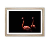Pink Flamingos Framed Wall Art Print A2 Oak