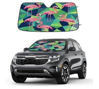 Pink Flamingos Geometric Background Car Windshield Sun Shade, Foldable UV Protection Front Window Sunshade with Suction Cups, Heat Blocking Reflective Sun Visor for Cars SUVs Trucks 139.7 x 70 cm
