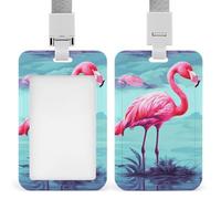Pink Flamingos Id Badge Holder with Lanyard, Clear Vertical Card Protector Waterproof, Breakaway Safety Neck Strap, Heavy Duty Name Tag Holder for Nurse Teacher Officer Staff Women Men