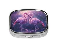 Pink Flamingos Kiss in The Lake_1 Square Mini Pill Case, Compact Metal Pocket Pill Box with 2 Compartments for Travel