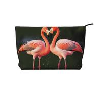 Pink Flamingos Kiss in The Lake Corduroy Makeup Bag Travel Organizer Bag Cosmetic Bag Large Wide-Open Pouch