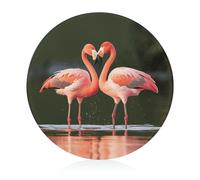 Pink Flamingos Kiss in The Lake Cutting Board Kitchen Counter Tempered Glass Cutting Board Portable Circle Butcher Block Sturdy Scratch Serving Boards for Travel Camping Home