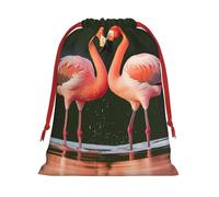 Pink Flamingos Kiss in The Lake Super Soft Velvet Gift Bag with Drawstring Pouch, Full Printed Holiday Storage Bag for Christmas & Daily Storage