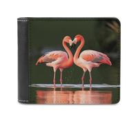 Pink Flamingos Kiss in The Lake Wallet Extra Capacity Slim Bifold Wallet with Multiple Card Slots Men's Leather Wallets Travel Billfold