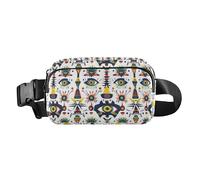 Pink Flamingos on Black Background Multipurpose Fanny Pack Waist Bag with Adjustable Strap for Shopping Sports Work, Geometry Evil Eye White, One Size