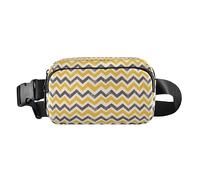 Pink Flamingos on Black Background Multipurpose Fanny Pack Waist Bag with Adjustable Strap for Shopping Sports Work, Fashion Zigzag Pattern Yellow, One Size