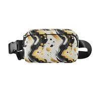 Pink Flamingos on Black Background Multipurpose Fanny Pack Waist Bag with Adjustable Strap for Shopping Sports Work, Gold Pattern and Black, One Size