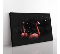 Pink Flamingos Paint Splash Modern Art Canvas Wall Art Print Ready to Hang, Framed Picture for Living Room Bedroom Home Office Décor, 76x50 cm (30x20 Inch)