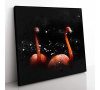 Pink Flamingos Paint Splash Modern Canvas Wall Art Print Ready to Hang, Framed Picture for Living Room Bedroom Home Office Décor, 50x50 cm (20x20 Inch)