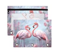Pink Flamingos Pencil Pouch for 3 Ring Binder Clear Window Pencil Case for Binder Pencil Bags with Zipper -2 Pack