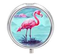 Pink Flamingos Pill Cases Round Pillbox with 3 Compartments Portable Travel Pill Organizer Box Mini Metal Pill Holder and Vitamin Containers for Fish Oil & Supplements