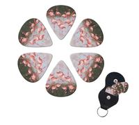 Pink Flamingos Print Guitar Picks 6 Pack Guitar Plectrums with Pick Holders Bass Picks For Acoustic Guitar Bass Electric Ukulele Includes 0.46mm, 0.71mm, 0.96mm