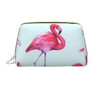 Pink Flamingos Printed Leather Makeup Bag for Women Girls - Portable Travel Cosmetic Organiser Toiletry Bag