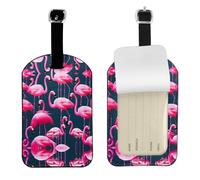 Pink Flamingos Printed PU Leather Bag Tag, Personalized Baggage Label, Privacy Flap ID Shield, for Vacation