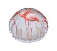 Pink Flamingos Printed Shower Cap For Women Double Layer Waterproof Bath Hair Hat Reusable Bath Caps Elastic Hair Protection Ladies Spa Salon Bathing Shower Hat