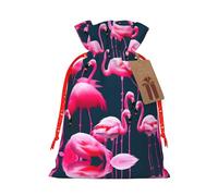 Pink Flamingos Printing Christmas Bag With Drawstring Closure, 4.7x6.9 In For Christmas Party Birthday Gift Wrapping
