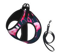 Pink Flamingos Printing Dog Summer Harness With Leash Set,Adjustable And Reflective Step-In Puppy Pet Vest Harnesses