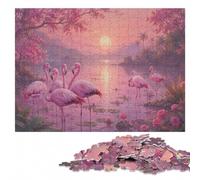 Pink Flamingos Sunset Classic Wooden Jigsaw Puzzle 300 Pieces for Adults | Shared puzzle time: a clear build method alone or together.