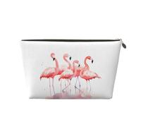 Pink Flamingos Watercolor Womens Travel Makeup Bags Leather Cosmetic Bags Toiletry Organizer Pouch with Zipper