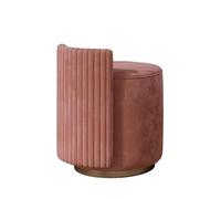 Pink Flannel Vanity Stool Chair for Makeup Room and Bedroom Small Round Dressing Table Chair for Girls and Women Makeup Desk Chair with PU/Tech Cloth and Solid Wood Legs