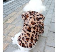 Pink Fleece Dog Sweater with Leopard Print Accents, Warm Winter Soft Coat and Fur Hoodies for French Bulldog and Small Dogs