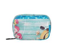Pink Flip Flops Hat Blue Water Sunglasses Turquoise Wood Pill Case with Removable Internal Plastic Boxes Organizer, Small Medicine Bag Holder Zippered Carrier for Travel Storage Container