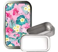 Pink Floral 1oz Silver Rectangular tin, Airtight Storage Container, Pill Box, Pocket Gift Tin