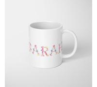 Pink Floral Alphabet Personalised Mug and Coaster Set - Custom Name Cup with Matching Coaster and Editable Background Colour - Floral Initial Gift for Girls, Teens or Mum - Botanical Tea or Coffee Set