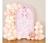 Pink Floral Arch Backdrop Cover Toile Bride to Be Baby Shower Girl Party Chiara Arched Frame Bow Flowers 1st Wedding Birthday Parties Decorations (7.2FT,4383)