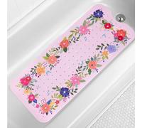 Pink Floral Bathtub Mat Non Slip for Kids 40x16in Extra Long Anti Slip Bath Mat for Tub Abstract Bath Shower Mat with Large Drain Holes and Suction Cups Boho Design Modern Minimalism Bathroom Decor