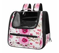 Pink Floral Beautiful Pet Backpack Carrier, Breathable Mesh Bag for Small Dogs & Cats Outdoor Use