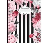 Pink Floral & Black Stripe Notebook, College note taking notebook, Large lined notebook 8.5x11, Composition notebook for women