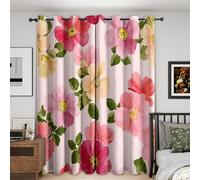 Pink Floral Blackout Curtains, 54 Drop, Watercolor Flower Printed Curtains for Living Room, Bedroom, Eyelet Drapes for Window Home Decor, 66x54 Inch 2 Panels (N-887)