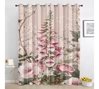 Pink Floral Blackout Curtains for Bedroom, Botanical Flower Short Curtain 54 Inch Drop 2 Panels, Vintage Curtain for Living Room, Window Curtains with Eyelet Ki801
