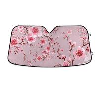 Pink Floral Cherry Blossom Windshield Sun Shade Accordion Folding Front Windshield Sunshades for Car Truck SUV Blocks UV Rays Reflective Car Sun Shade, 55" x 27.6"