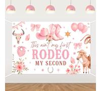 Pink Floral Cowboy 2nd Birthday Backdrop,This Ain't My First Rodeo My Second Rodeo Theme Party Decoration Photo Booth Background for Girls Second Birthdays Party Supplies