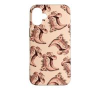Pink Floral Cowgirl Boots Western Boho Pattern Folk Art Case for iPhone 16 Plus