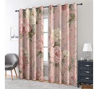 Pink Floral Curtains Blackout, 52x84 Inch 2 Panels - Country Flower Peony Pattern Black Out Curtains, Home Decor, 84 Drop Eyelet Window Drapes for Bedroom, Living Room KA113