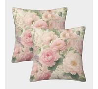 Pink Floral Design-Vintage Garden Style Pillow Covers 2 Pack Cozy Pillowcases Art Cushion Case Polyester Decor for Couch Livingroom 50x50cm