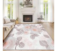 Pink Floral Door Mat Indoor, Washable Watercolor Flower Rug 50 x 80 cm, Non Slip Low Pile Area Rugs for Entrance, Kitchen, Bedroom, Home Decor QAZ50