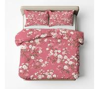 Pink Floral Duvet Cover Emperor Bedding Set, Pink Flower Pattern, Reversible Design Bedroom Decor Bed Quilt Cover with 2 Pillowcases, Microfiber, Zip - SMK32014