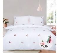 Pink Floral Duvet Cover Set Double Bed Embroidered Flowers Girls Bedroom