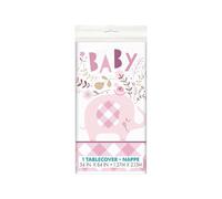 Pink Floral Elephant Plastic Table Cover (137cm x 213cm) - Stylish, Charming & Unique Design - Perfect Party & Event Decor - 1 Pc