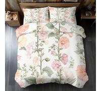 Pink Floral Emperor Duvet Cover Set, Watercolor Botanical Flower Bedding Set, Microfiber Soft Reversible Quilt Cover 290x235 + 2 Pillowcase, Zipper Closure, Bedroom Decor BhT38