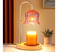 Pink Floral Glass Shade Candle Warmer Lamp with Timer 2h4h6h8h Flameless Height Adjustable for Any Candle Dimmer Brightness Control Melts Wax Faster When Brighter Ideal with 2 Bulbs