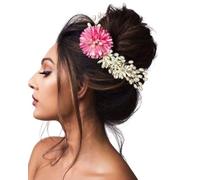 Pink Floral Hair Accessory with Pearl Strings - Bridal Juda Gajra for Bun, Wedding, Haldi, Mehendi & Traditional Hairstyles