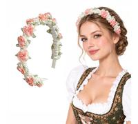 Pink Floral Headband with Small Pearls, Stylish Hair Accessory for Women, Suitable for Dirndl, Weddings, Travel, and Festivals, Elegant Hair Wreath for Parties and Carnival
